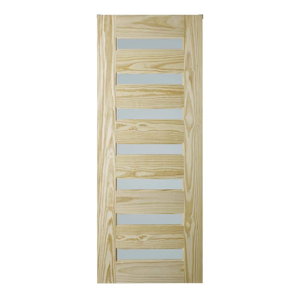 37 in. x 84 in. Milan Unfinished 7-Lite Clear Pine with Frosted Glass Barn 