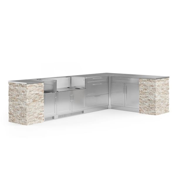NewAge Products Signature Series 11-Piece L Shape Outdoor Kitchen Cabinet Set with 40 in. Grill Cabinet and Stainless Steel Top