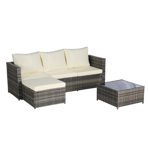 OLUMAT 3-Piece Wicker L-Shaped Outdoor Sectional Sofa Set