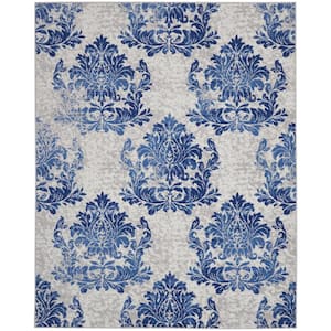 Whimsicle Ivory Navy 8 ft. x 10 ft. Floral Farmhouse Area Rug