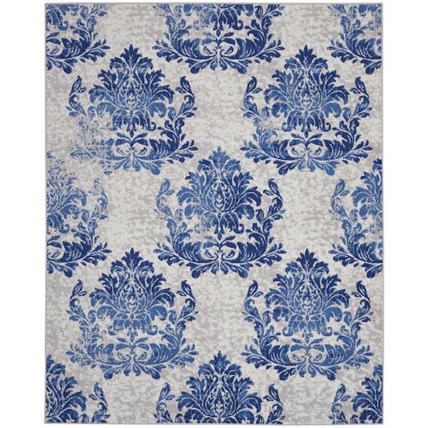 Nourison Whimsicle Ivory Navy 8 ft. x 10 ft. Floral Farmhouse Area Rug
