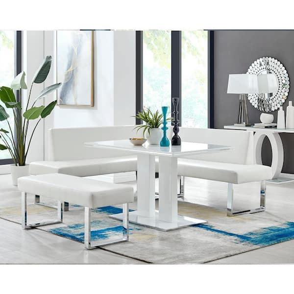 Armen Living Amanda 3-Piece White Rectangular Dining Set
