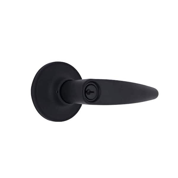 Straight Matte Black Keyed Entry Door Lever