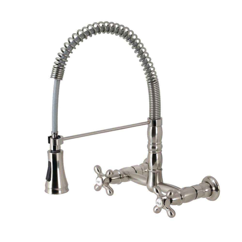 Heritage Double Handle Wall Mount Pull Down Sprayer Kitchen Faucet in Brushed Nickel price history on PriceWatchPro