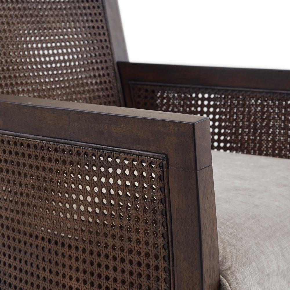 Farmhouse Chic Tan Cane Back Accent Chair with Espresso Wood Finish