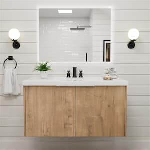 36 in. W x 18 in. D x 19.30 in. H Freestanding Bath Vanity in Imitative Oak with White Resin Sink and Top