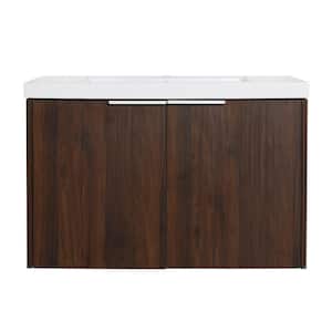 30 in. W x 18 in. D x 20 in. H Floating Bathroom Vanity in California Walnut with White Culture Marble Top