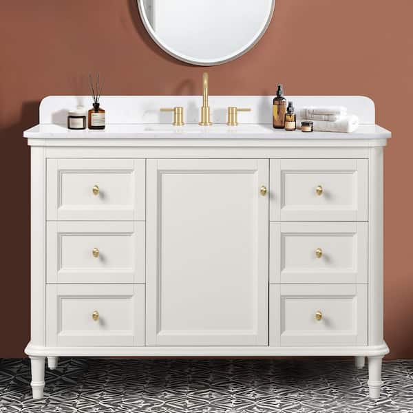 Cliveden 48 in. Single Sink Freestanding Cameo White Bath Vanity with Volakas Engineered Stone Top (Assembled)