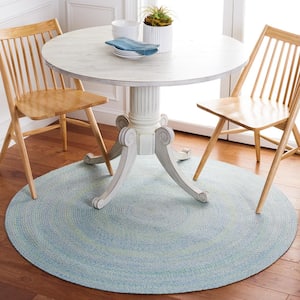 Braided Green Blue 4 ft. x 4 ft. Abstract Round Area Rug