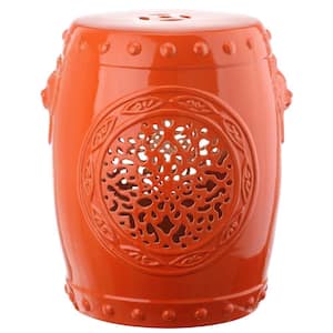 Flower Drum Orange Ceramic Garden Stool