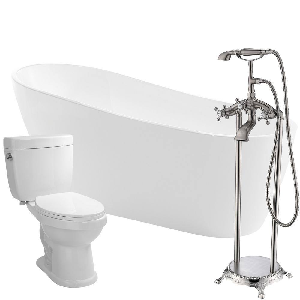 ANZZI Trend 67 in. Acrylic Flatbottom Non-Whirlpool Bathtub in White with Tugela Faucet and Talos 1.6 GPF Toilet, Glossy White -  FTAZ093-52B-65