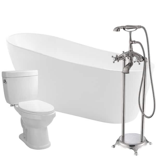ANZZI Trend 67 in. Acrylic Flatbottom Non-Whirlpool Bathtub in White with Tugela Faucet and Talos 1.6 GPF Toilet