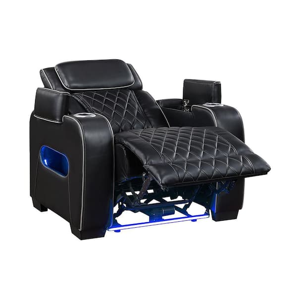 Lazzara Clumber Black Faux Leather Power Recliner with Power