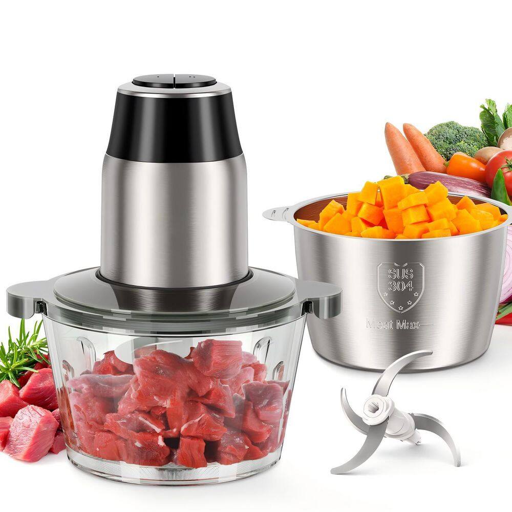 Kitchen Prep Series 2-Piece Glass & Stainless Steel Mixing Bowl Set with Dual-Speed Chopping Feature in Black price history on PriceWatchPro