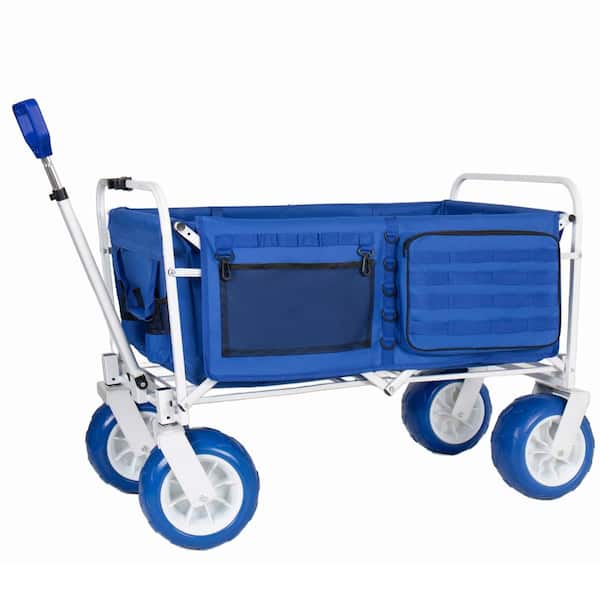 5.3 cu. ft. Steel Blue Folding Utility Wagon Garden Cart w/ Drainable Mesh / Tool Straps / Zippered Storage Pocket