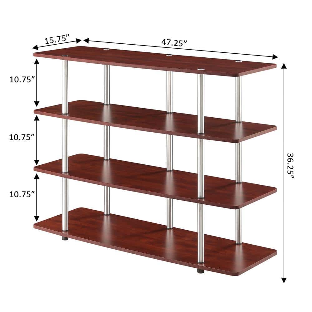 Cherry Woodgrain 48" 4-Tier TV Stand with Stainless Steel Poles