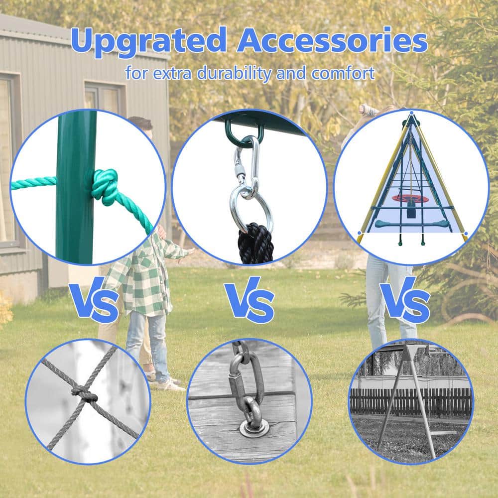 Multicolor Heavy-Duty Metal Playset with Swings and Climbing Frame