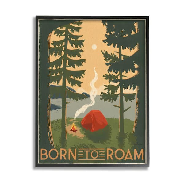 Born to Roam Phrase Rustic Camping Tent By Janelle Penner Framed Print Typography Texturized Art 24 in. x 30 in.