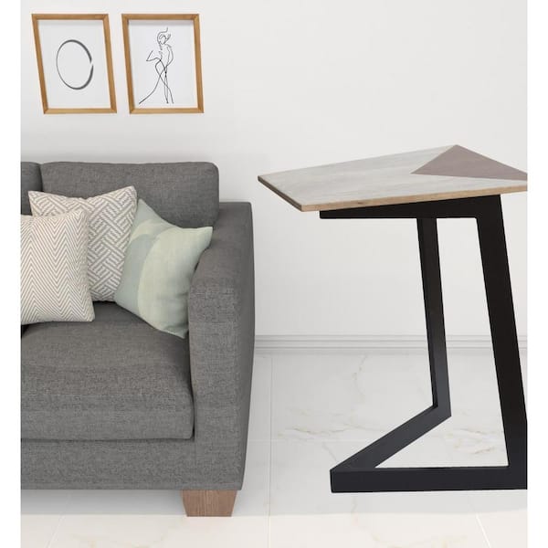 HomeRoots 16 in. Brown and Black Triangle Wood End Table