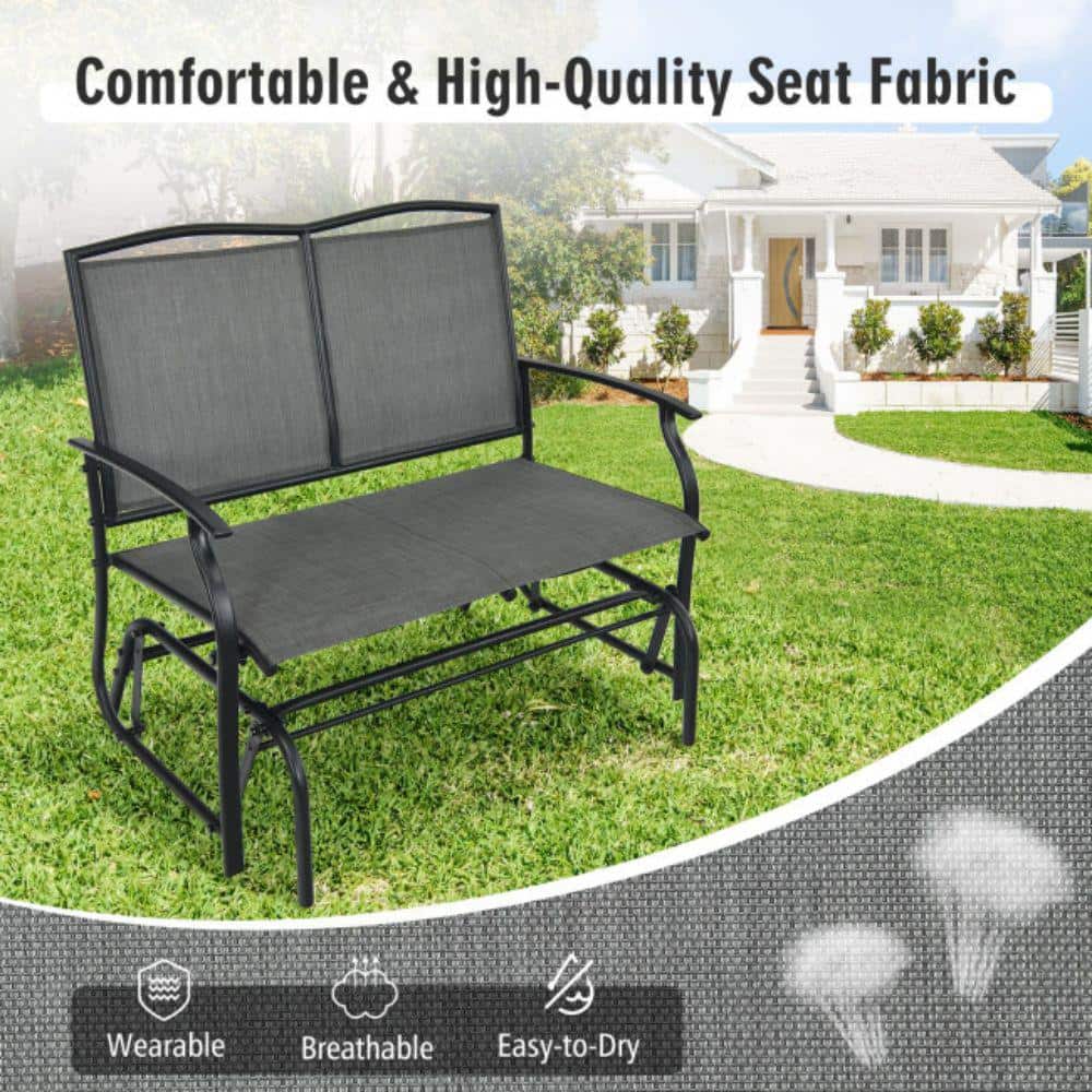Gray Steel Frame 2-Person Outdoor Glider Bench with Arms