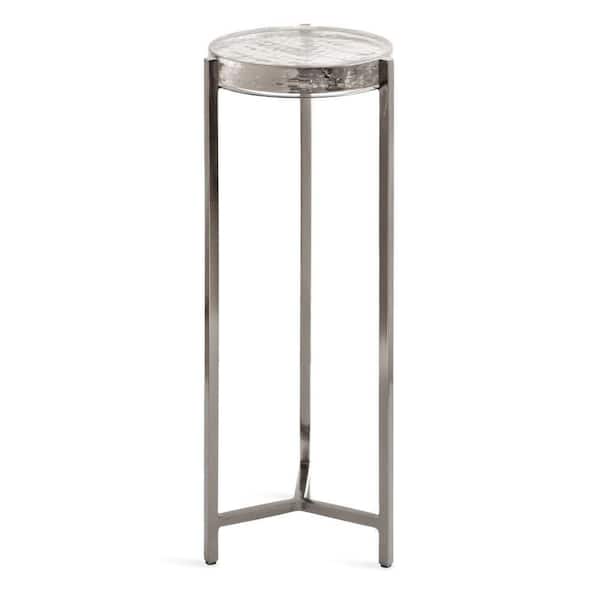 Aguilar 9.00 in. Pewter Round Glass End Table
