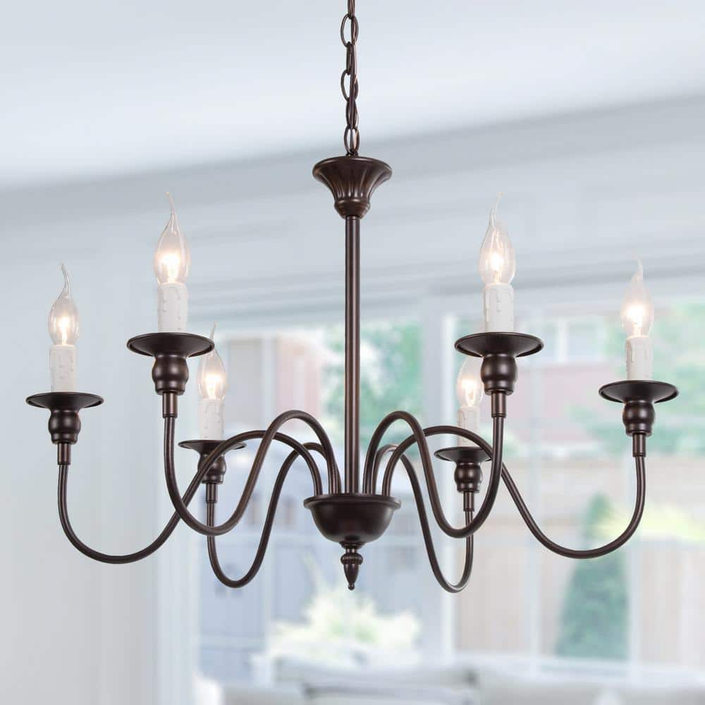 LNC 26.5 in. W Classic Chandelier 6-Light Farmhouse Oiled Bronze ...