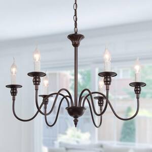26.5 in. W Classic Chandelier 6-Light Farmhouse Oiled Bronze Candlestick Kitchen Island Chandelier for Dining Room