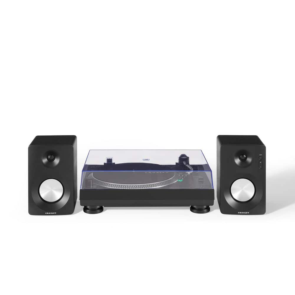 Black Aluminum Turntable with Bluetooth and Stereo Speakers