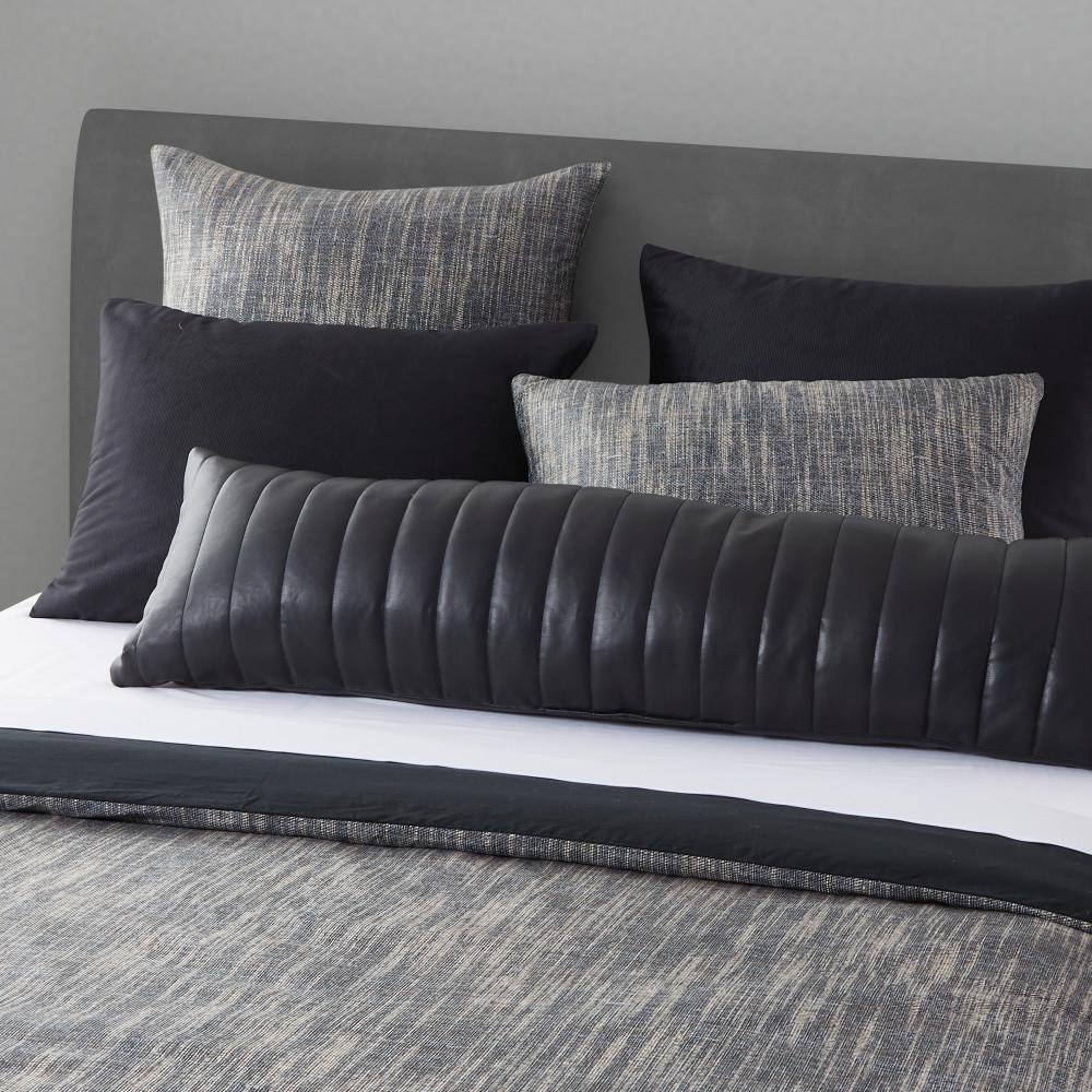 Vander Black Faux Leather Quilted Lumbar Pillow 14 x 46 in.