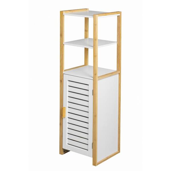 FUNKOL 13.39 in. W x 11.73 in. D x 45.28 in. H Brown MDF Freestanding Bathroom Shelf