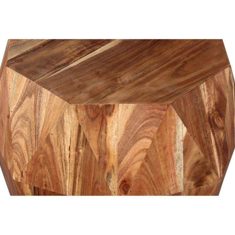 Artisanal Octagon Top Acacia Wood Side Table, Natural Brown
