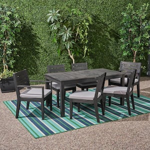 Nestor Sandblast Dark Grey 7-Piece Wood Outdoor Dining Set with Light Grey Cushions