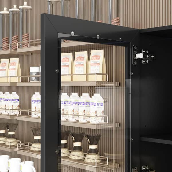 FUFU&GAGA Black 78.7 in. Accent Cabinet Office Storage Cabinet