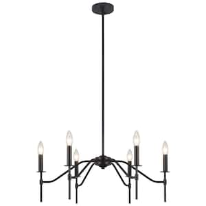 6-Light Black Linear Farmhouse Chandelier for Dining Room Metal Pendant Light