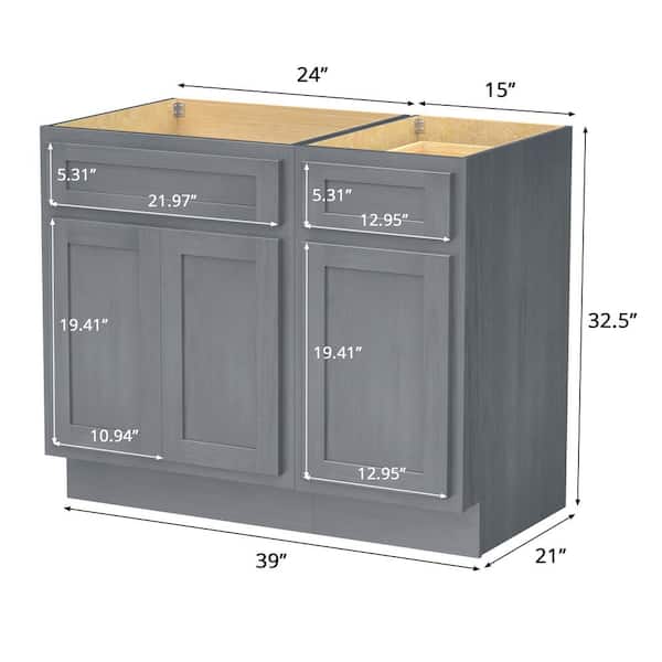Vanity Art 39 in. W x 21 in. D x 32.5 in. H Bath Vanity Cabinet without Top in Silver