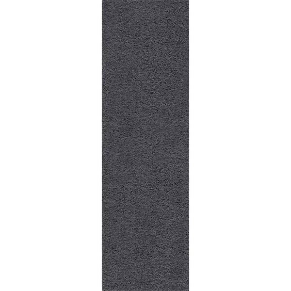Tayse Rugs Jersey Shag Solid Gray 2 ft. x 8 ft. Indoor Runner Rug