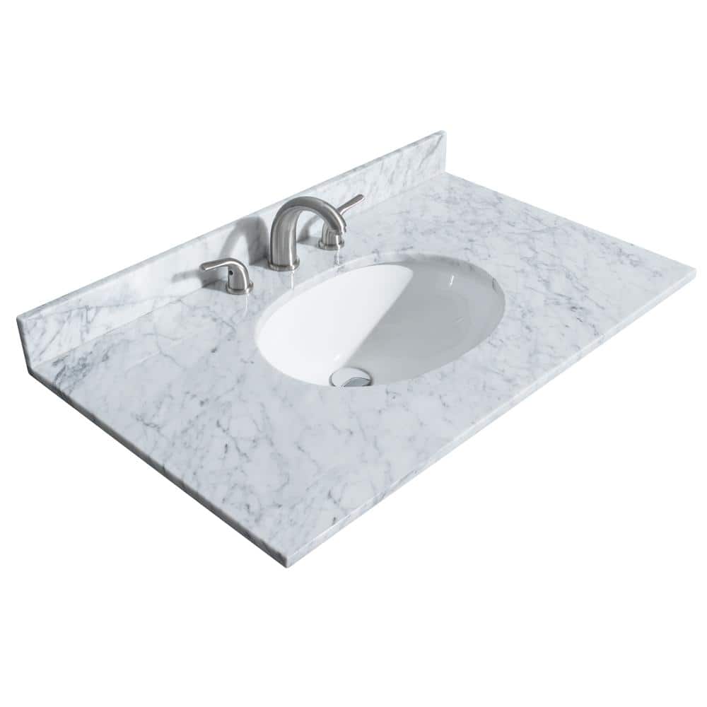 36'' White Carrara Marble Single Bathroom Vanity Top with Sink