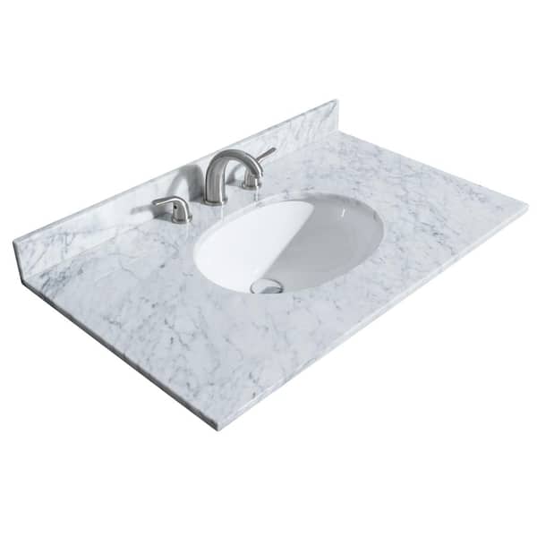 Wyndham Collection 36 in. W x 22 in. D Marble Single Basin Vanity Top in White Carrara with White Basin