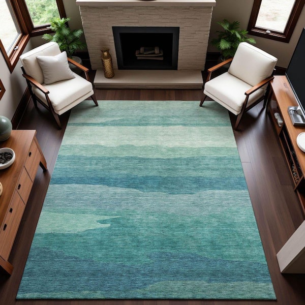 Mayfield Premium Machine Washable Abstract AMF1254 Turquoise 3 ft. x 4 ft. Area Rug