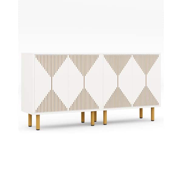 BYBLIGHT Ahlivia White Wood 58.04 in. Sideboard Buffet, Modern Storage Cabinet, Large Buffet Cabinet, Cupboard with 4 Doors