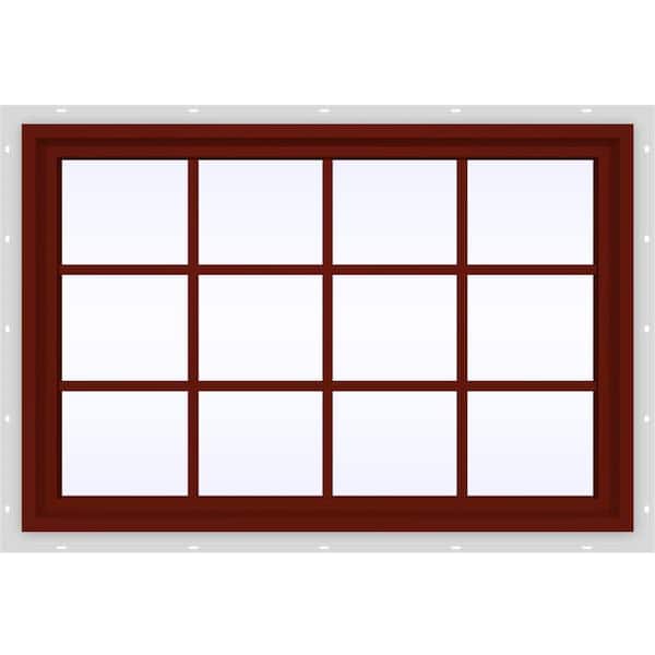 JELD-WEN 47.5 in. x 35.5 in. V-4500 Series Red Painted Vinyl Fixed Picture Window with Colonial Grids/Grilles