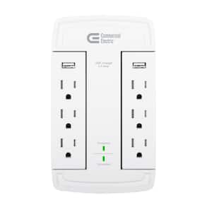6-Outlet Wall Mounted Swivel Surge Protector with USB, White