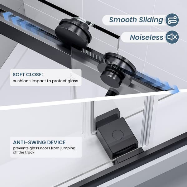 56 in. - 60 in. W x 74 in. H Double Sliding Frameless Shower Door in Matte Black with Nano-Coated Clear Tempered Glass