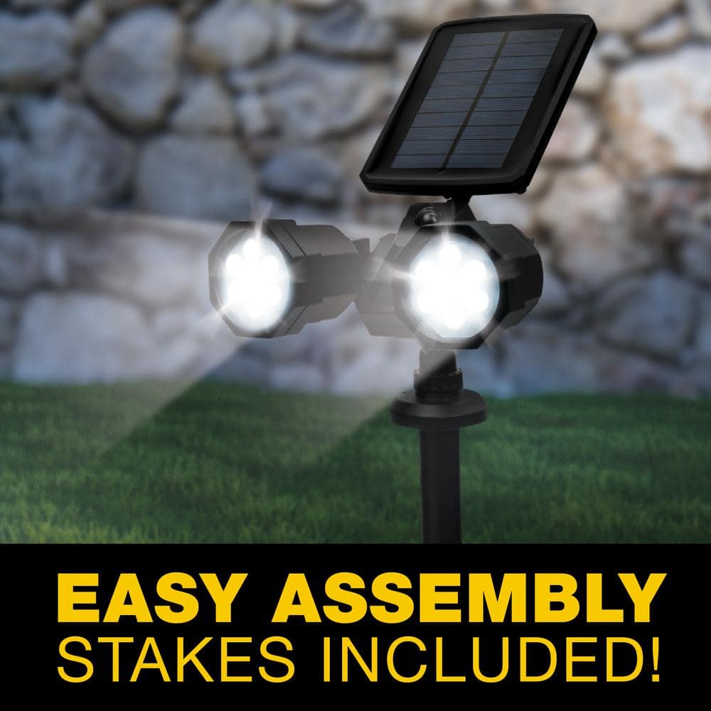 Dual Motion-Sensing Solar LED Black Spotlight, 500 Lumens Outdoor