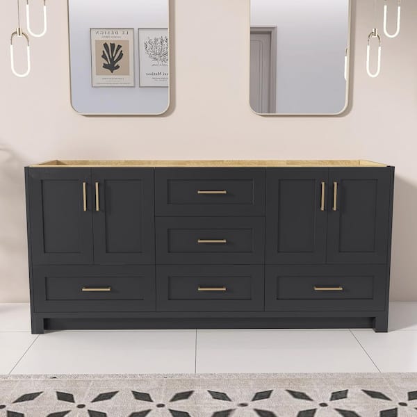 NTQ 72 in. W x 21.5 in. D x 33.5 in. H Bathroom Vanity Cabinet Without Top Freestanding Solid Wood  Vanity in Carbon Gray