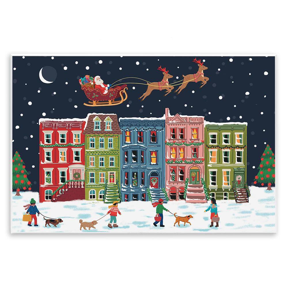 Snowy Christmas Town Santa Overhead by Nancy McKenzie Unframed Graphic Art Print Architecture 13 in. x 19 in.
