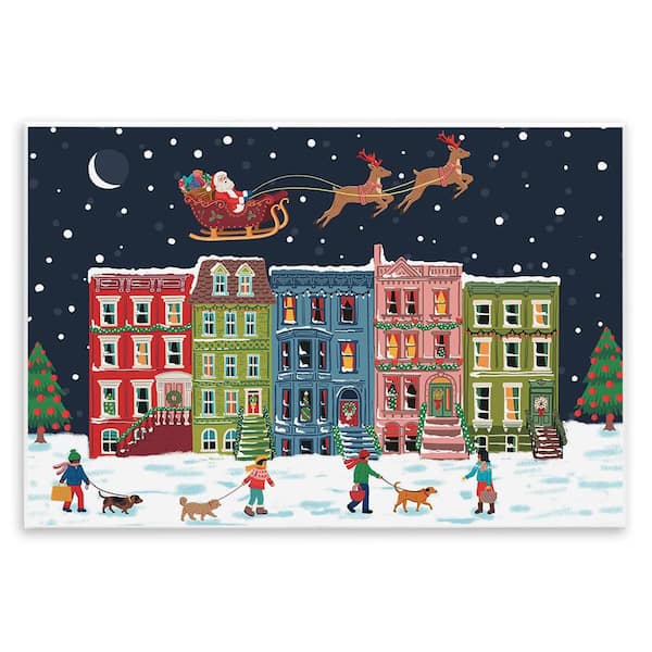 Snowy Christmas Town Santa Overhead by Nancy McKenzie Unframed Graphic Art Print Architecture 13 in. x 19 in.