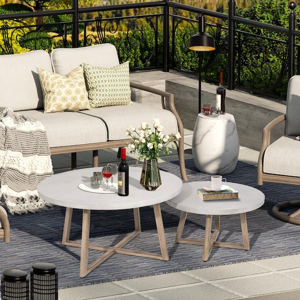 PEAK HOME FURNISHINGS SPY Aluminum Concrete Top Outdoor Coffee Table Set with Nesting Table