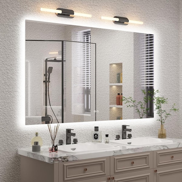 KIOTEE 60 in. W x 36 in. H Rectangular Frameless Super Bright Backlited LED Anti-Fog Tempered Glass Wall Bathroom Vanity Mirror