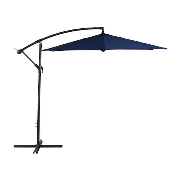 CorLiving 9 ft. Cantilever Tilt Patio Umbrella in Navy Blue